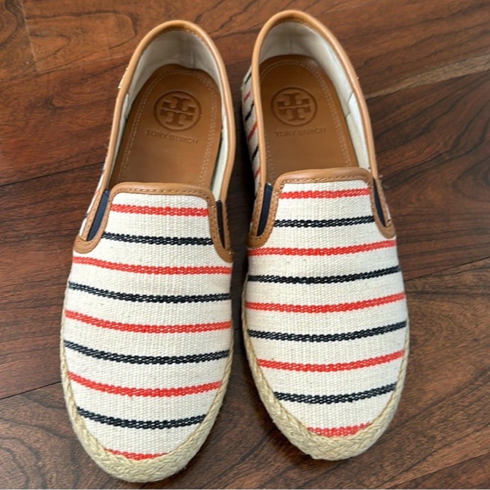 Tory Burch Striped Espadrille Slip-On Shoes; Size 7 with box; Gently Worn